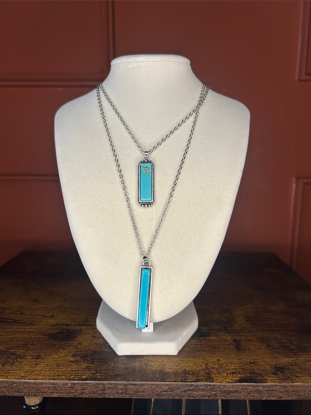 Turquoise Bar Pendant Layered Necklace - Women Jewelry